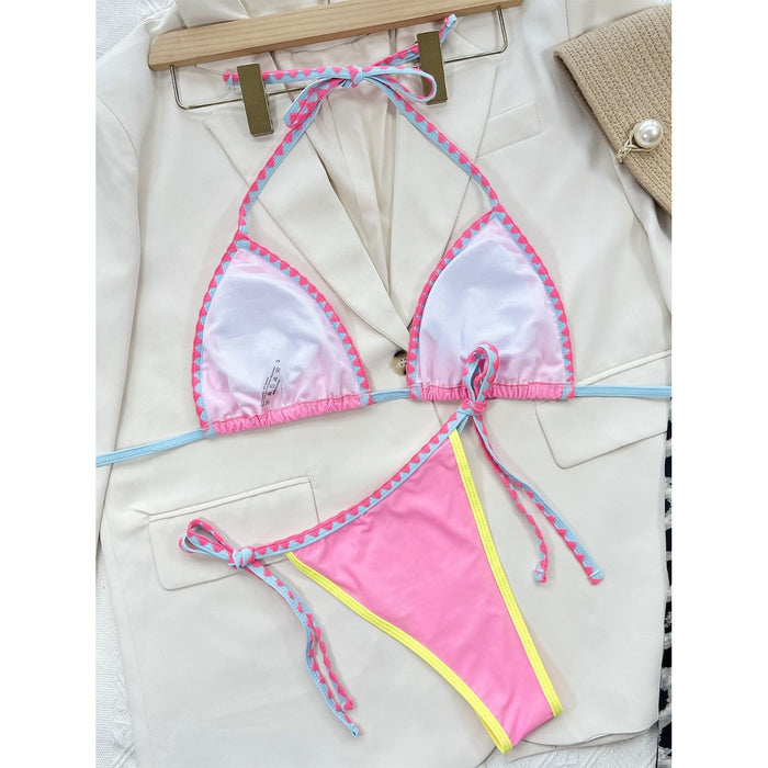 Contrast Trim Halter Neck Bikini Set