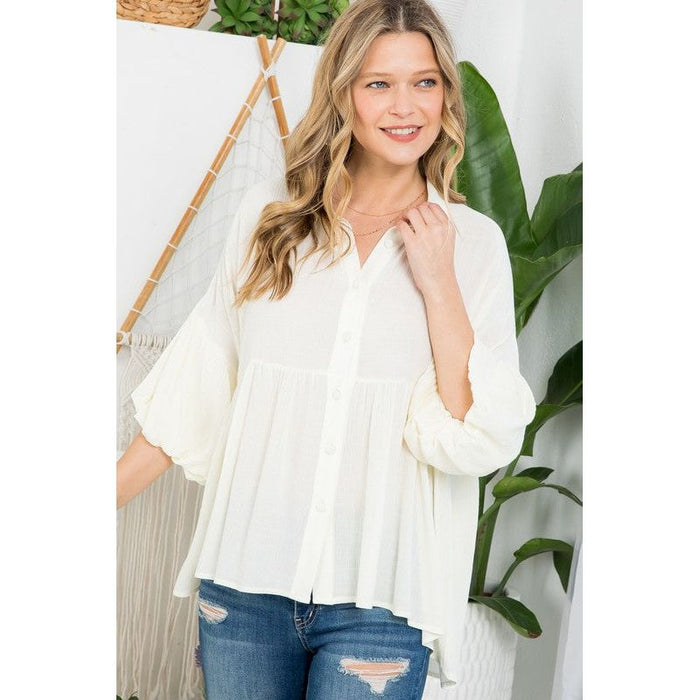 Plus Solid Button Down Blouse