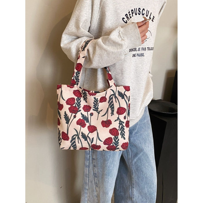 Printed Canvas Handbag with Zipper