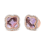 Bids.com 18K Rose Gold 3/8 Cttw Diamond and 11x11mm Clover-Cut Purple Amethyst Gemstone Clover Halo Stud Earrings (G-H Color, SI1-SI2 Clarity) Earrings