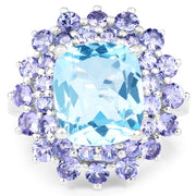 Bids.com 11.22 Carat Genuine Blue Topaz and Tanzanite .925 Sterling Silver Ring Rings