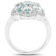 Bids.com 3.09 Carat Genuine Aquamarine and White Zircon .925 Sterling Silver Ring Rings
