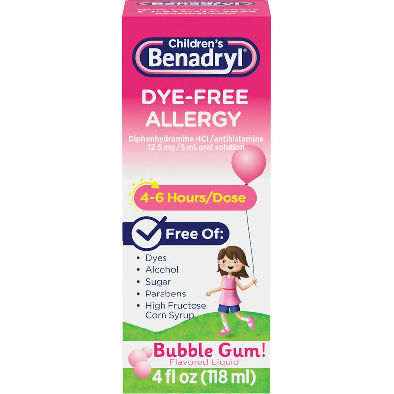 Benadryl Benadryl Allergy, Dye Free, Liquid, Bubble Gum! Flavored 4 Fl Oz Health & Beauty
