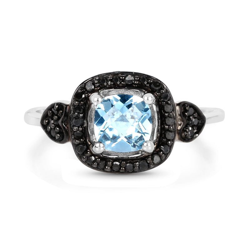 Bids.com 1.19 Carat Genuine Swiss Blue Topaz & Black Diamond .925 Sterling Silver Ring Rings
