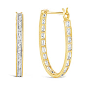 Bids.com 10K Yellow Gold 1.00 Cttw Round and Baguette-Cut Diamond U-Hoop Earrings (H-I Color, SI2-I1 Clarity) Earrings