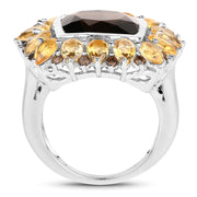 Bids.com 9.16 Carat Genuine Smoky Quartz & Citrine .925 Sterling Silver Ring Rings