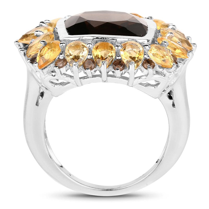 Bids.com 9.16 Carat Genuine Smoky Quartz & Citrine .925 Sterling Silver Ring Rings
