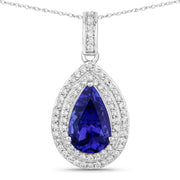 Bids.com 2.56 Carat Genuine Tanzanite and White Diamond 14K White Gold Pendant Pendants