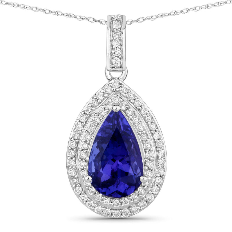 Bids.com 2.56 Carat Genuine Tanzanite and White Diamond 14K White Gold Pendant Pendants