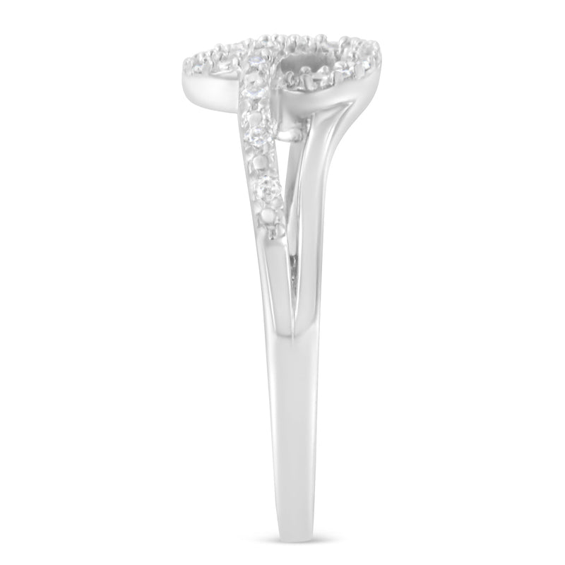 Bids.com .925 Sterling Silver 1/8 Cttw Diamond Open Heart Leaf Curvy Bypass Accent Fashion or Promise Ring (I-J Color, I2-I3 Clarity) - Size 6 Rings
