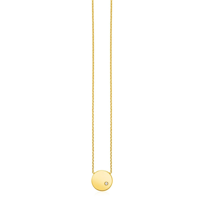 Bids.com 14k Yellow Gold Necklace with Polished Round Pendant with Diamond Necklaces