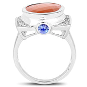 Bids.com 5.99 Carat Genuine Peach Moonstone, Tanzanite and White Topaz .925 Sterling Silver Ring Rings