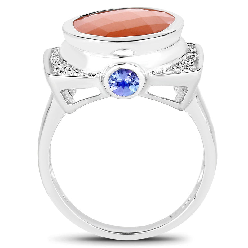 Bids.com 5.99 Carat Genuine Peach Moonstone, Tanzanite and White Topaz .925 Sterling Silver Ring Rings