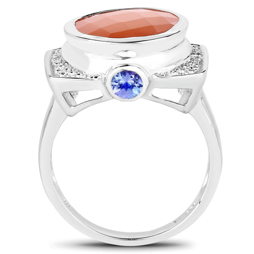 Bids.com 5.99 Carat Genuine Peach Moonstone, Tanzanite and White Topaz .925 Sterling Silver Ring Rings White Smoke size 7.00,size 8.00,size 9.00,size 6.00,size 5.00,size 10.00