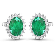 Bids.com 2.66 Carat Genuine Zambian Emerald and White Diamond 14K White Gold Earrings Earrings