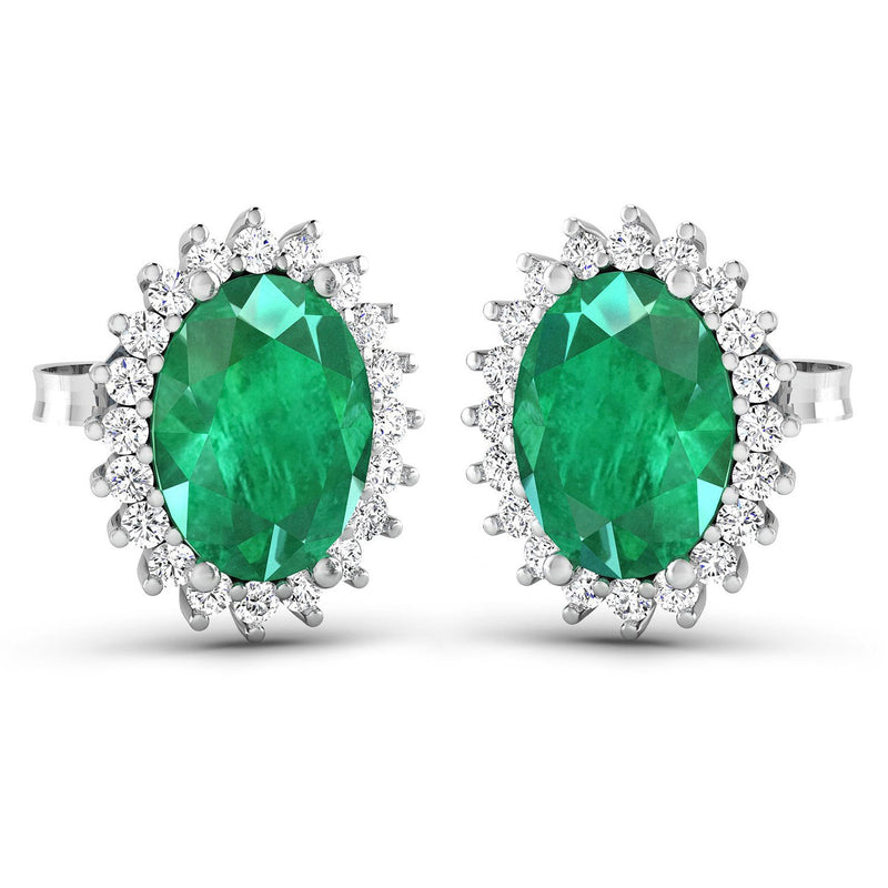 Bids.com 2.66 Carat Genuine Zambian Emerald and White Diamond 14K White Gold Earrings Earrings