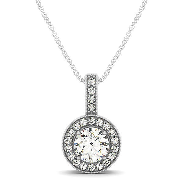 Bids.com Milgrain Edge Diamond Halo Pendant in 14k White Gold (5/8 cttw) Necklaces