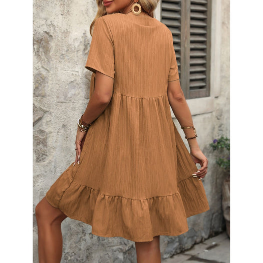 V-Neck Short Sleeve Mini Dress