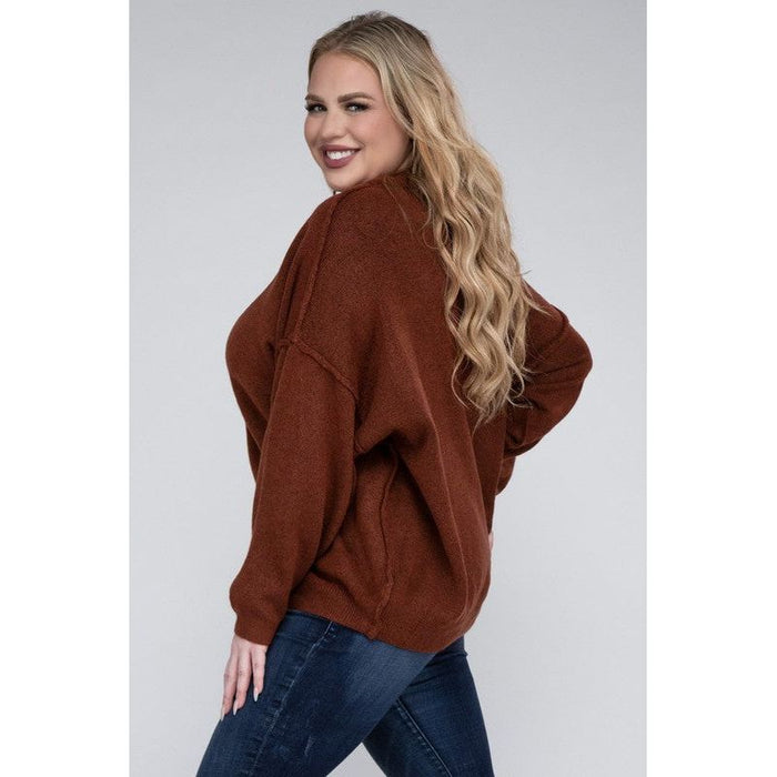 Plus Oversized Round Neck Raw Seam Melange Sweater