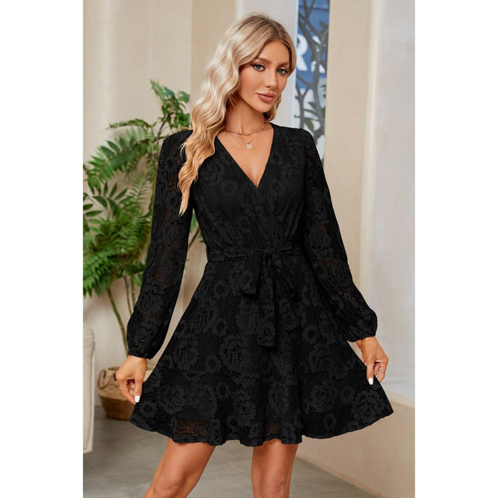 Surplice Lace Long Sleeve Mini Dress