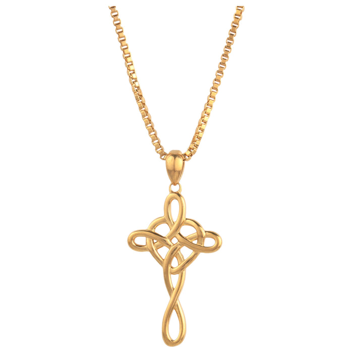 14K Gold Plated Infinity Cross Pendant Necklace