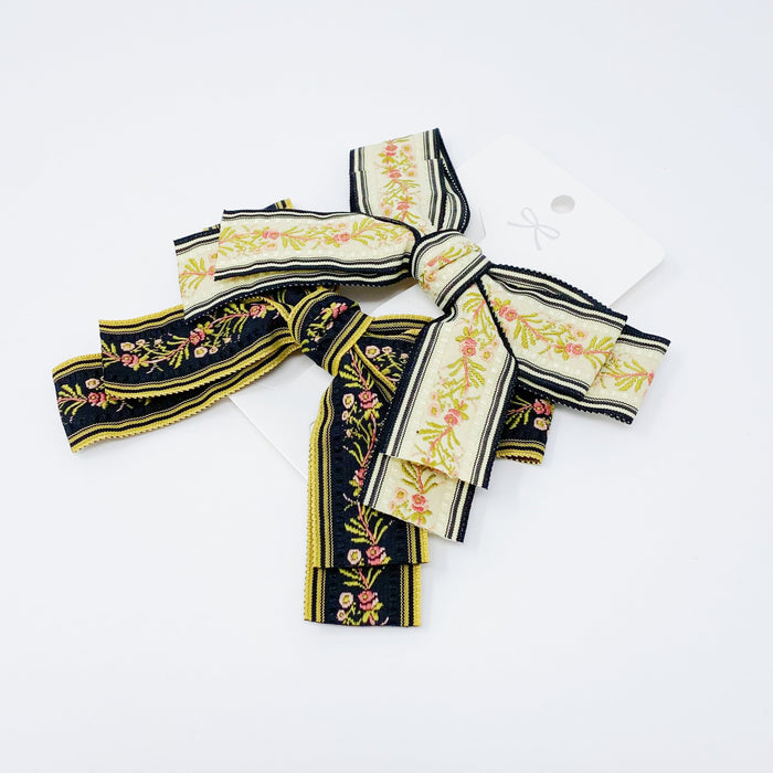 Embroidered Bow Barrette Set