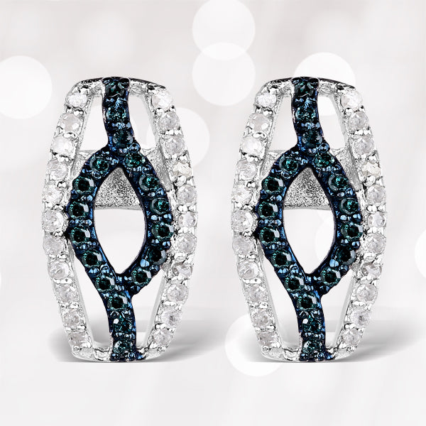 Bids.com 0.42 Carat Genuine Blue Diamond & White Diamond .925 Sterling Silver Earrings Earrings