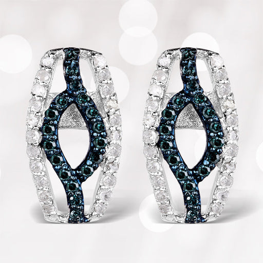 Bids.com 0.42 Carat Genuine Blue Diamond & White Diamond .925 Sterling Silver Earrings Earrings