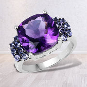 Bids.com 6.34 Carat Genuine Amethyst and Tanzanite .925 Sterling Silver Ring Rings