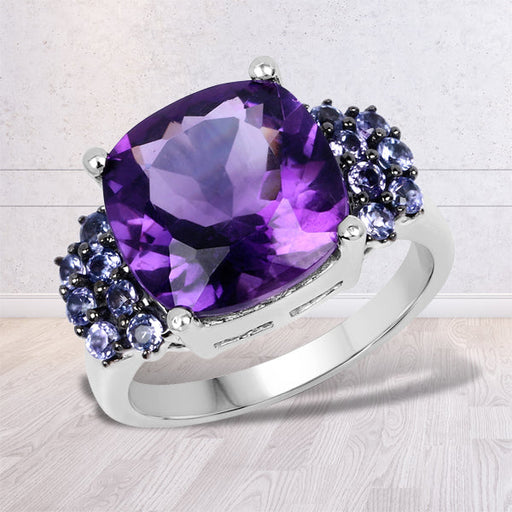 Bids.com 6.34 Carat Genuine Amethyst and Tanzanite .925 Sterling Silver Ring Rings Light Gray size 6.00,size 9.00,size 10.00,size 7.00,size 8.00,size 5.00