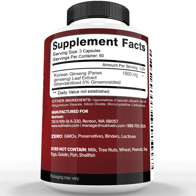 Nutrivein Nutrivein Korean Red Panax Ginseng 1600mg – Extra Strength Formula - 180 Capsules FA-51VI-YB0U