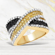 Bids.com 14K Yellow Gold Plated 1.58 Carat Genuine Black Diamond, White Diamond & Yellow Diamond .925 Sterling Silver Ring Rings