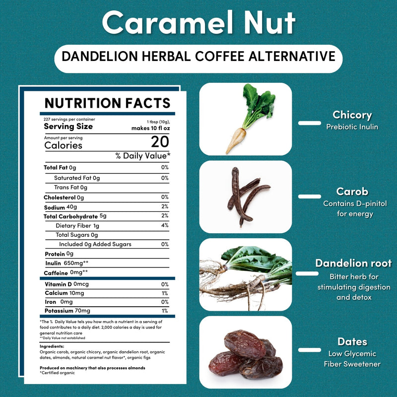 Teeccino Dandelion Caramel Nut Chicory Herbal Coffee Herbal Coffee