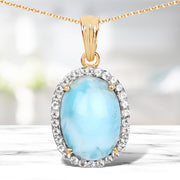 Bids.com 14K Yellow Gold Plated 13.55 Carat Genuine Larimar and White Topaz .925 Sterling Silver Pendant Pendants