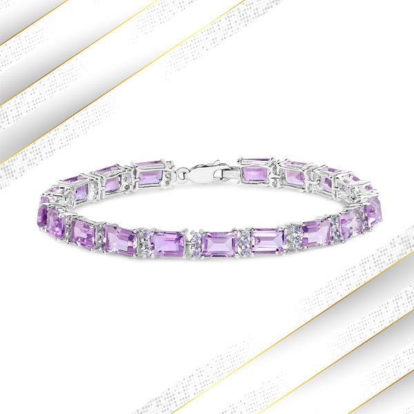 Bids.com 19.19 Carat Genuine Amethyst and Tanzanite .925 Sterling Silver Bracelet Bracelets