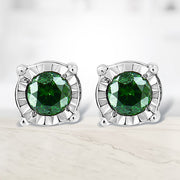 Bids.com Sterling Silver Rose Cut Treated Green Diamond Solitaire Stud Earrings (0.25 cttw, Green Color, I2-I3 Clarity) Earrings