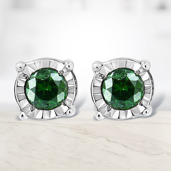 Bids.com Sterling Silver Rose Cut Treated Green Diamond Solitaire Stud Earrings (0.25 cttw, Green Color, I2-I3 Clarity) Earrings