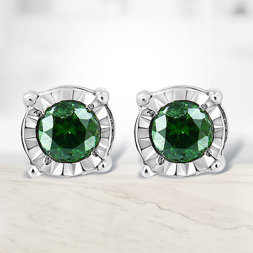 Bids.com Sterling Silver Rose Cut Treated Green Diamond Solitaire Stud Earrings (0.25 cttw, Green Color, I2-I3 Clarity) Earrings