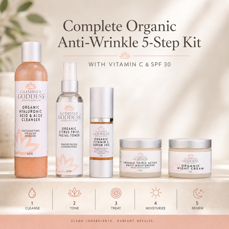Glimmer Goddess® Organic Skin Care Complete Organic Anti-Wrinkle 5-Step Kit with Vitamin C & SPF 30 Gift Packs & Value Sets Misty Rose