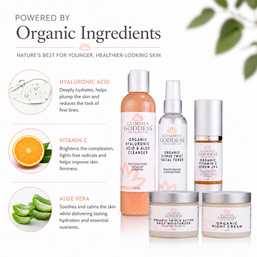 Glimmer Goddess® Organic Skin Care Complete Organic Anti-Wrinkle 5-Step Kit with Vitamin C & SPF 30 Gift Packs & Value Sets White Smoke