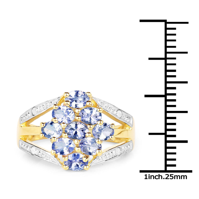 Bids.com 14K Yellow Gold Plated 1.59 Carat Genuine Tanzanite and White Topaz .925 Sterling Silver Ring Rings