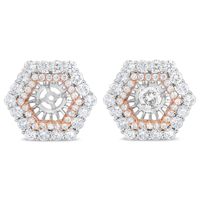 Bids.com 14K Rose and White Gold 1 7/8 Cttw Round Diamond Double Halo Earring Jacket for 6mm Round Studs (G-H Color, VS2-SI1 Clarity) Earrings
