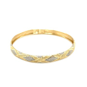 Bids.com 10k Two-Tone Gold Geometric Diamond Motif Bangle Bracelets