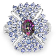 Bids.com 2.86 Carat Genuine Mystic Topaz and Tanzanite .925 Sterling Silver Ring Rings