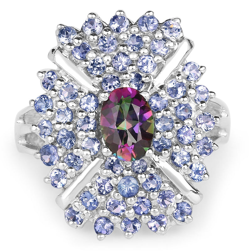 Bids.com 2.86 Carat Genuine Mystic Topaz and Tanzanite .925 Sterling Silver Ring Rings