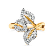 Bids.com 18K Yellow and White Gold Plated .925 Sterling Silver 3/8 Cttw Baguette and Round Diamond Bypass Triple Leaf Ring (I-J Color, I1-I2 Clarity) - Size 7 Rings