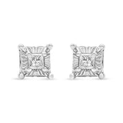 Bids.com .925 Sterling Silver 1/4 Cttw Miracle Set Princess-Cut Diamond Solitaire Stud Earrings with Hidden Halo (I-J Color, SI2-I1 Clarity) Earrings