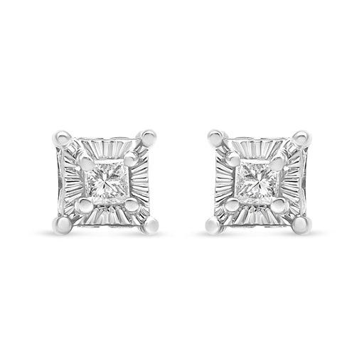 Bids.com .925 Sterling Silver 1/4 Cttw Miracle Set Princess-Cut Diamond Solitaire Stud Earrings with Hidden Halo (I-J Color, SI2-I1 Clarity) Earrings