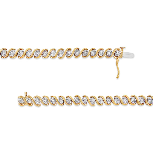 Bids.com 14K Yellow Gold Plated .925 Sterling Silver 1/2 Cttw Round Miracle-Set Diamond S-Curve Tennis Bracelet (I-J Color, I3 Clarity) - 7" Bracelets