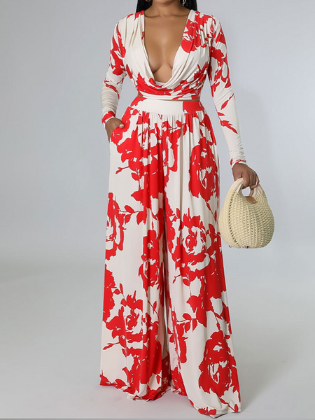 Printed Long Sleeve Top & Wide Leg Pants 2-Pc Set H6Z526LMFK